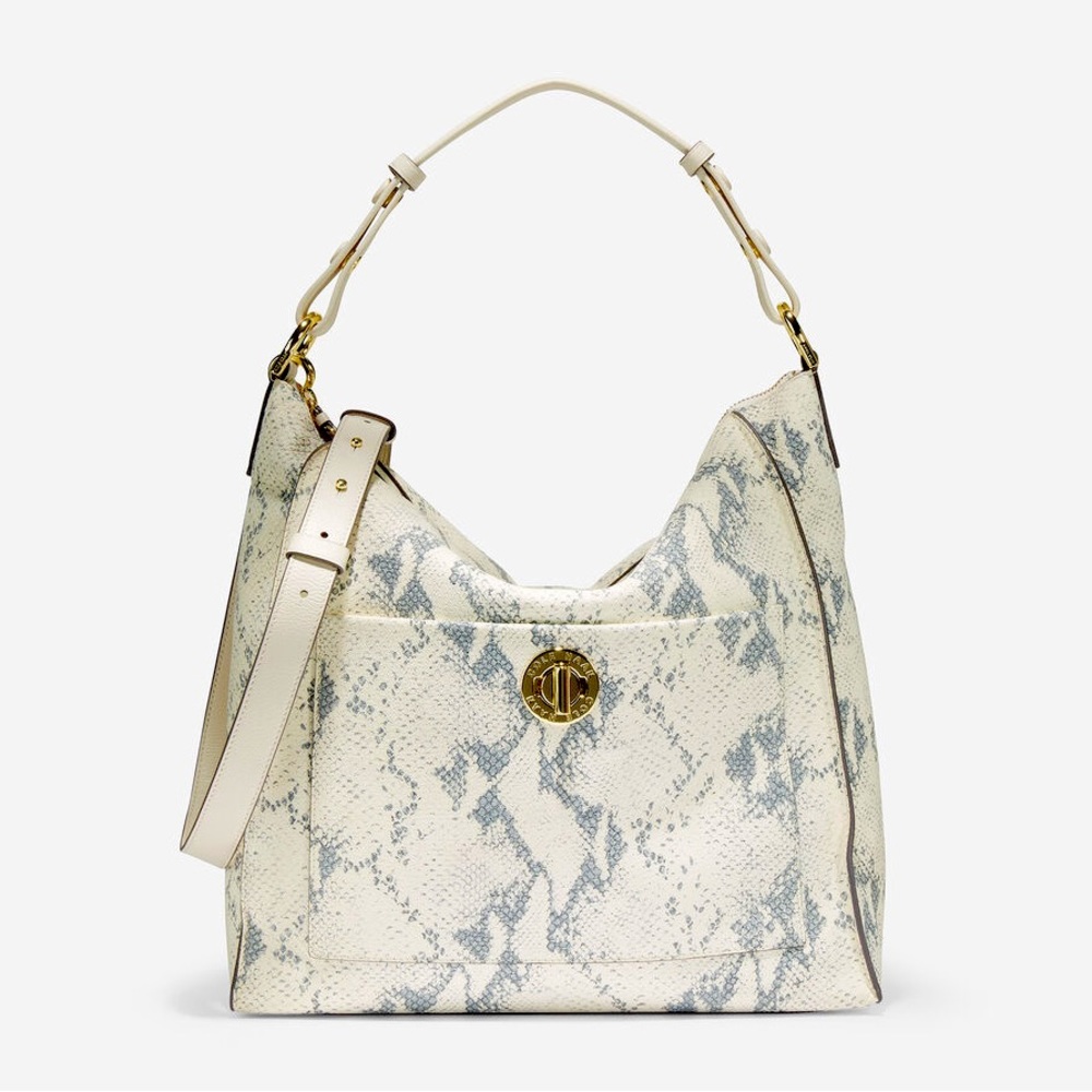 ๐๐๐๐ ๐๐๐๐ Leather Turnlock Snake Bag Off-White Bone Gray GORGEOUS! - Picture 1 of 16